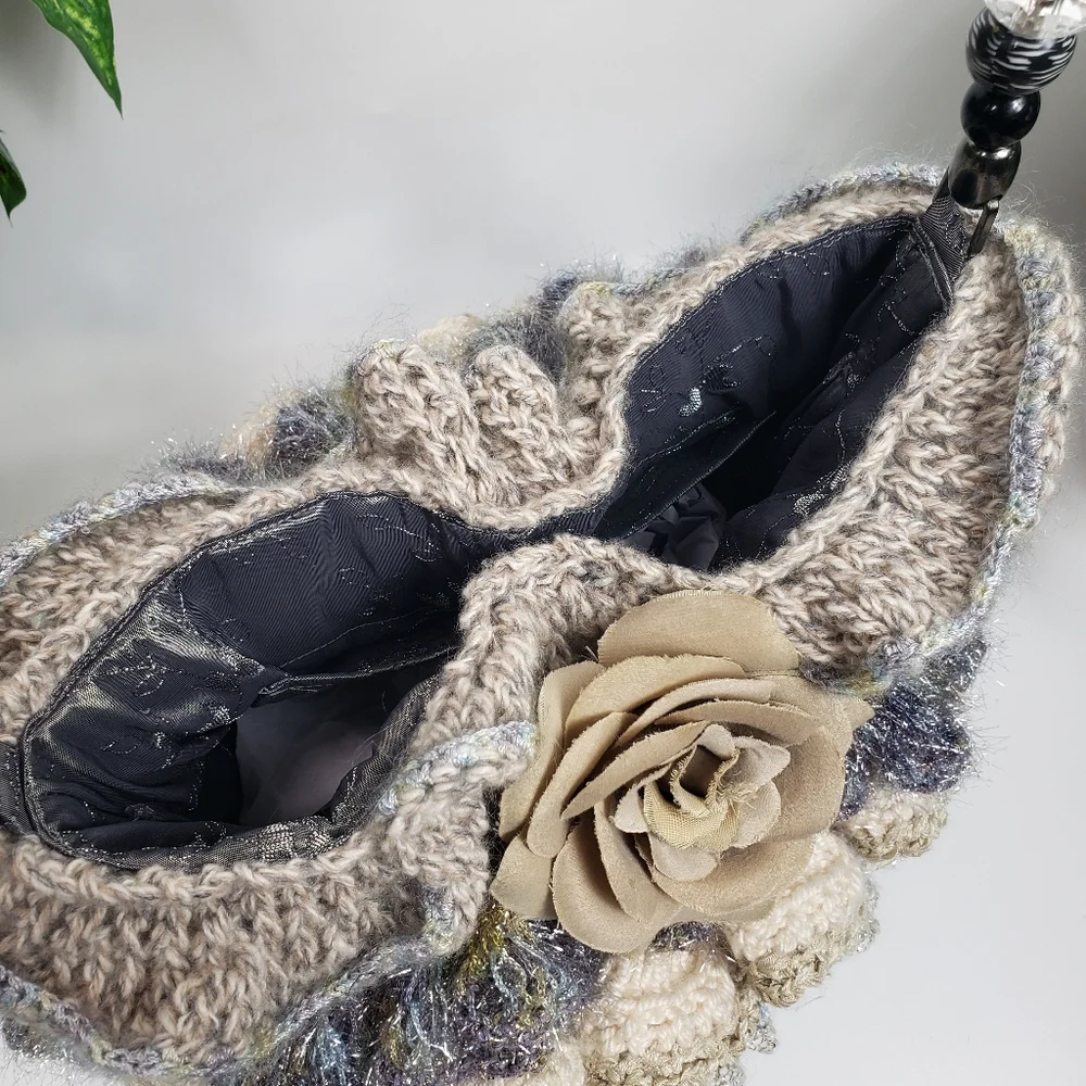 Handcrafted Crochet w/ Layers of Ruffles and a Beaded Handle Vintage Grandma